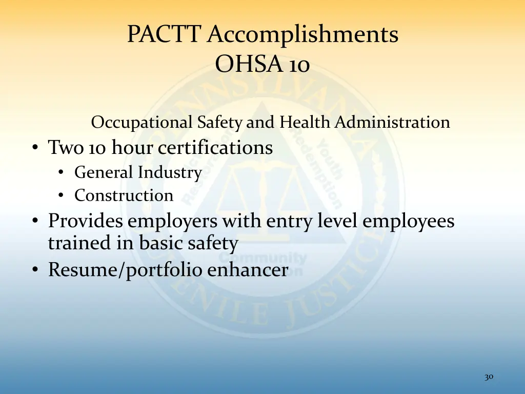 pactt accomplishments ohsa 10