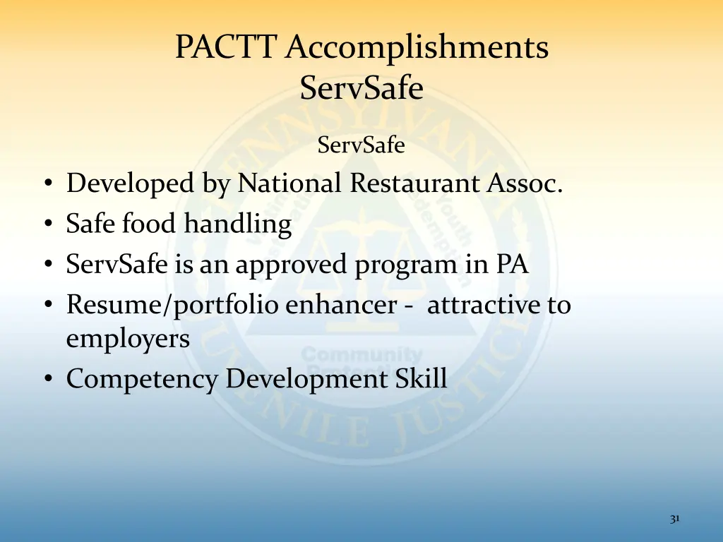 pactt accomplishments servsafe