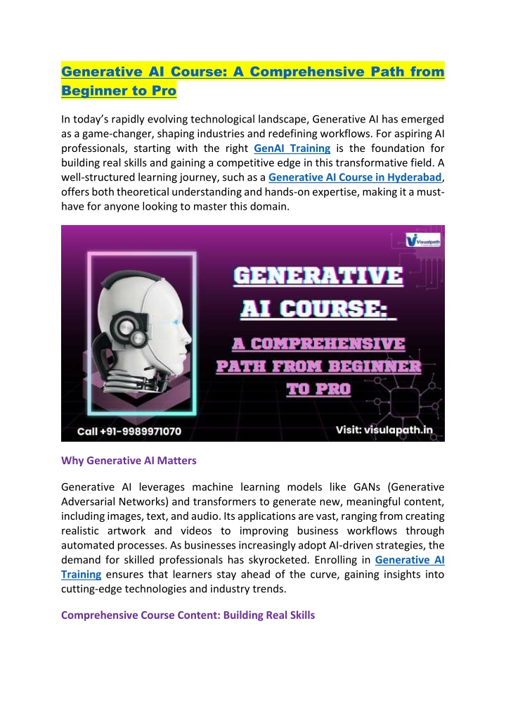 generative ai course a comprehensive path from