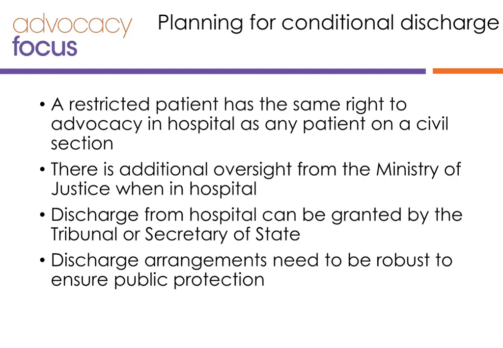 planning for conditional discharge