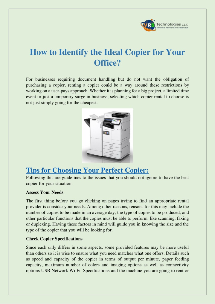 how to identify the ideal copier for your office