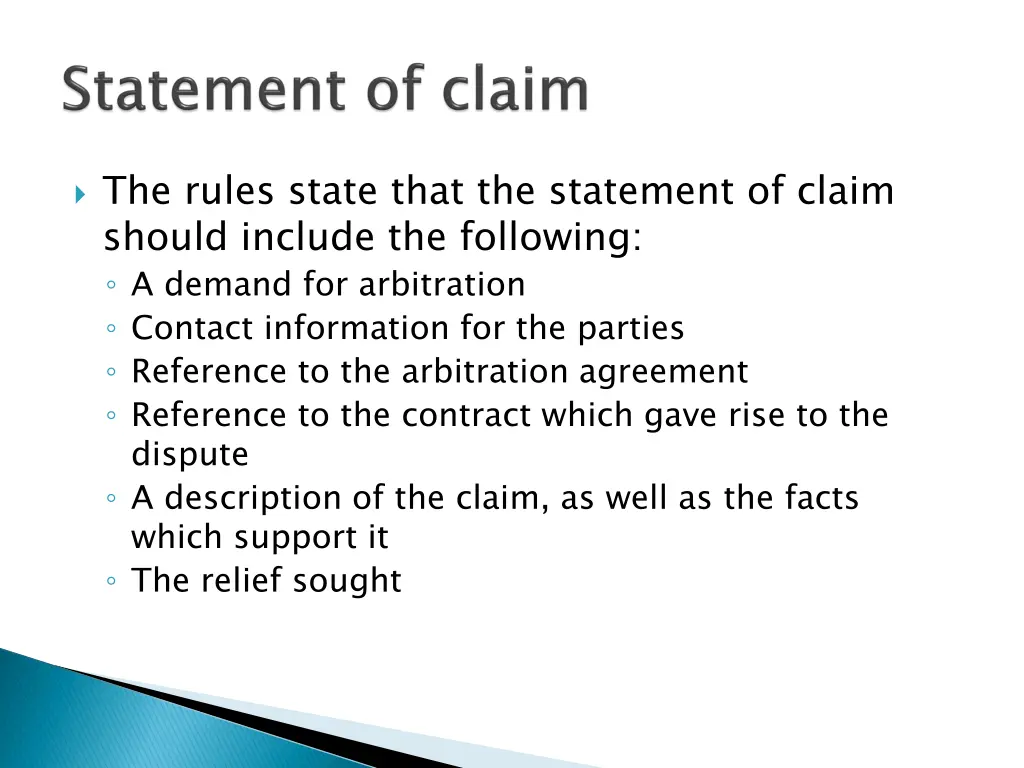 the rules state that the statement of claim