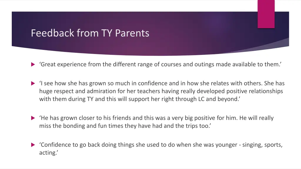 feedback from ty parents 1