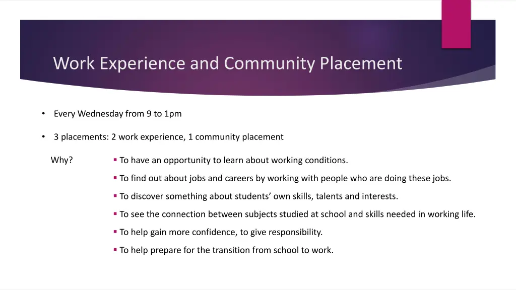 work experience and community placement