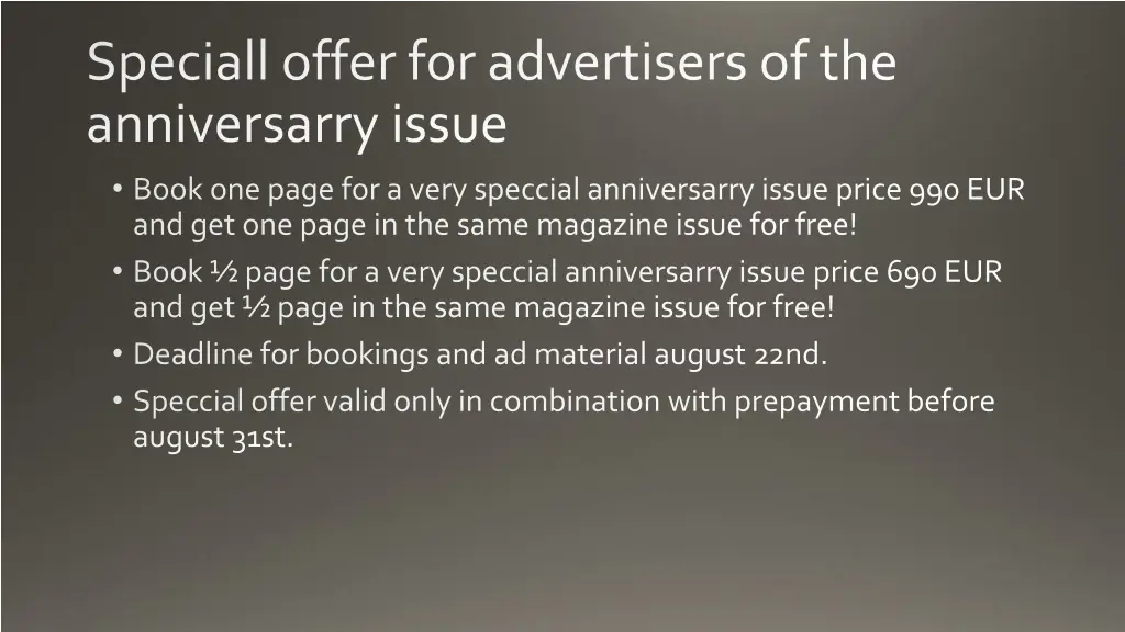 speciall offer for advertisers