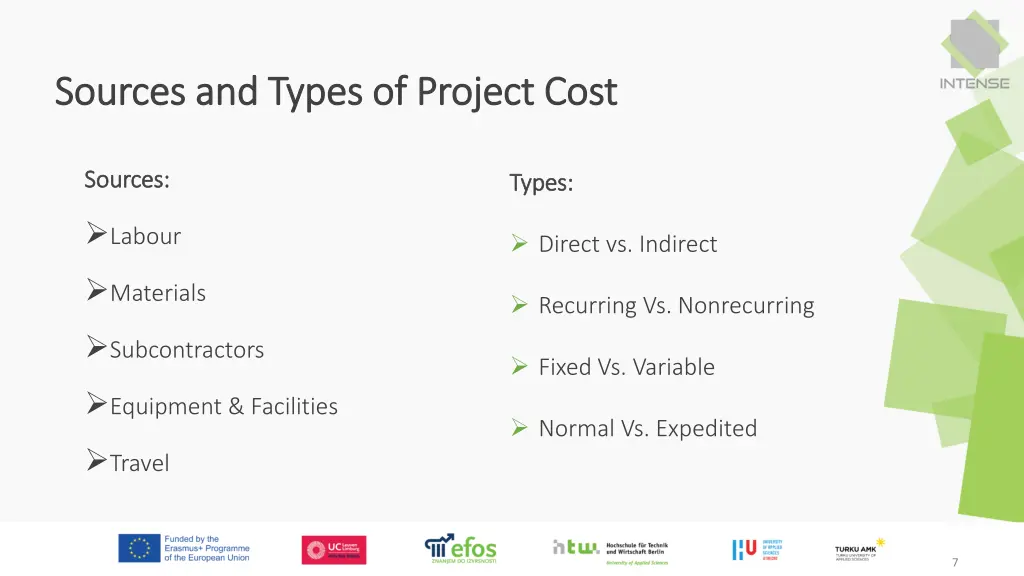 sources and types of project cost sources