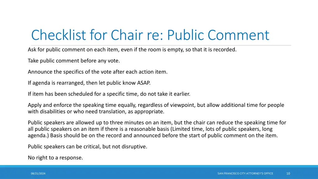 checklist for chair re public comment