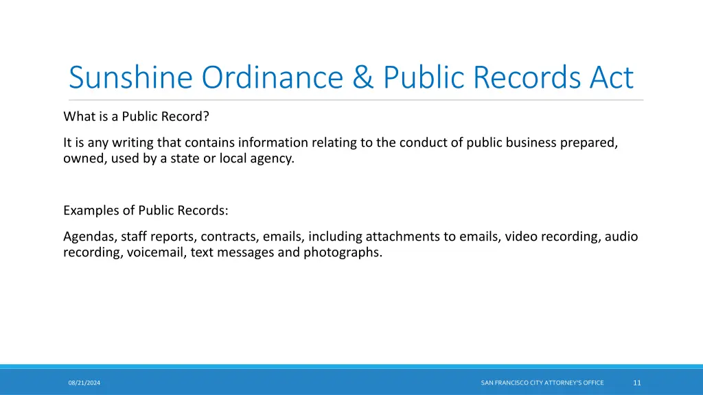 sunshine ordinance public records act