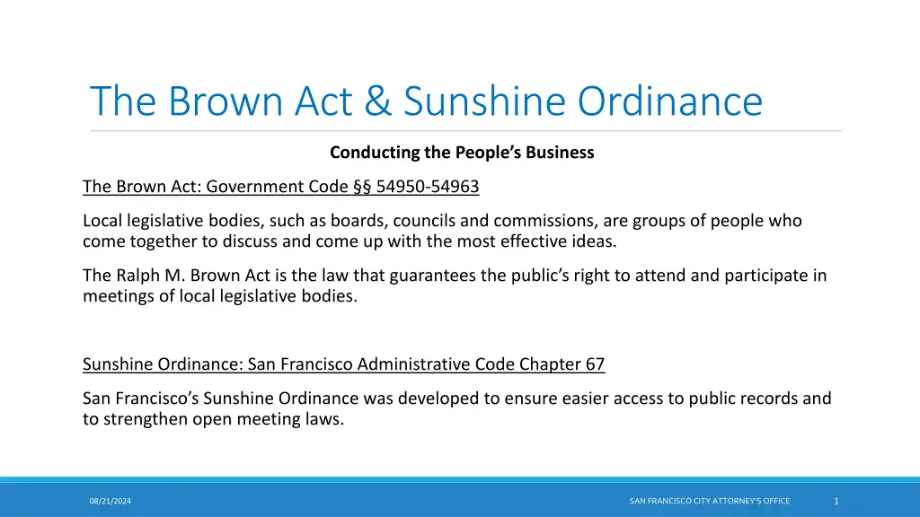 the brown act sunshine ordinance