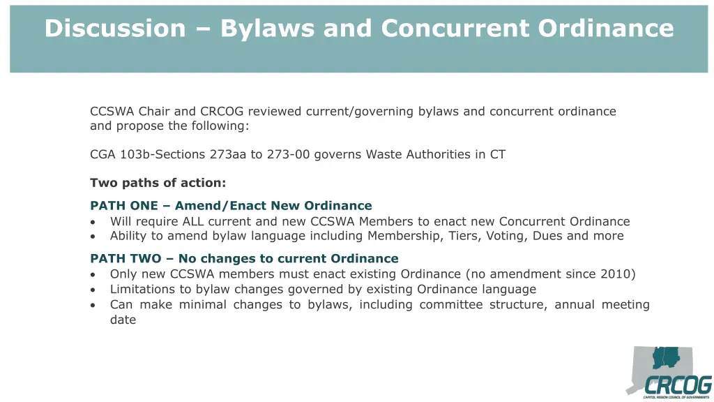 discussion bylaws and concurrent ordinance