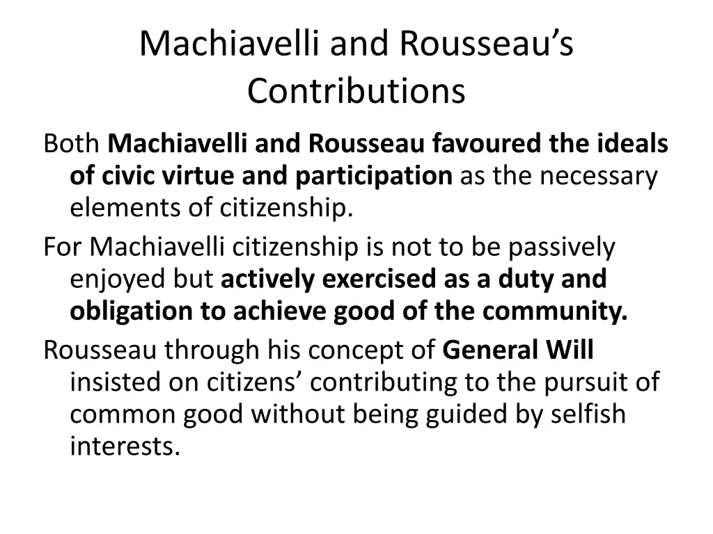 machiavelli and rousseau s contributions