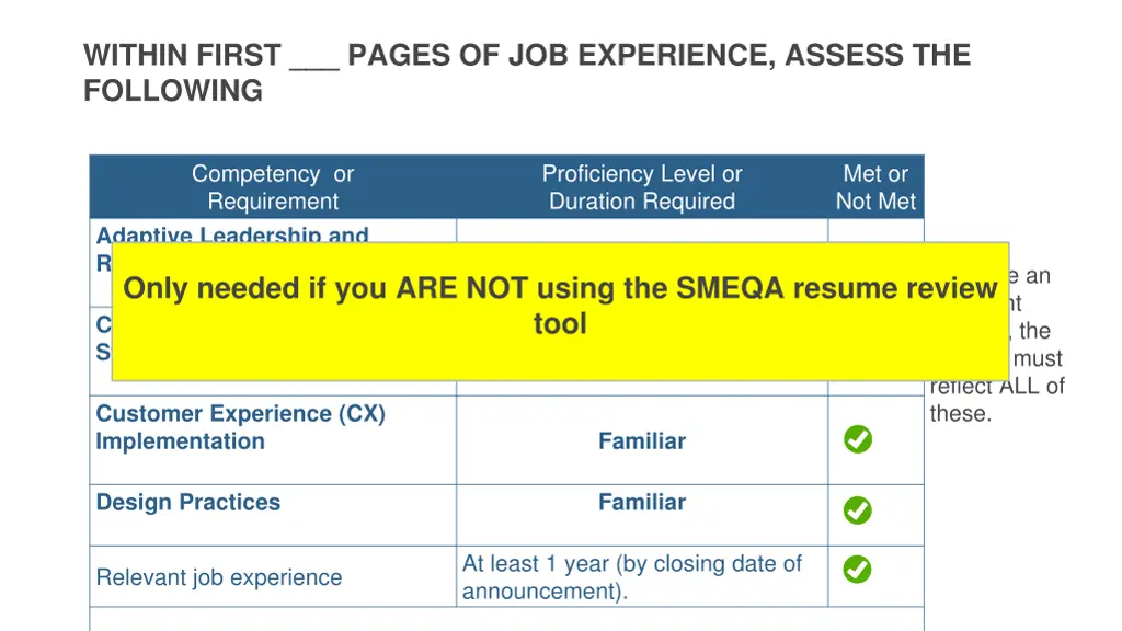 within first pages of job experience assess