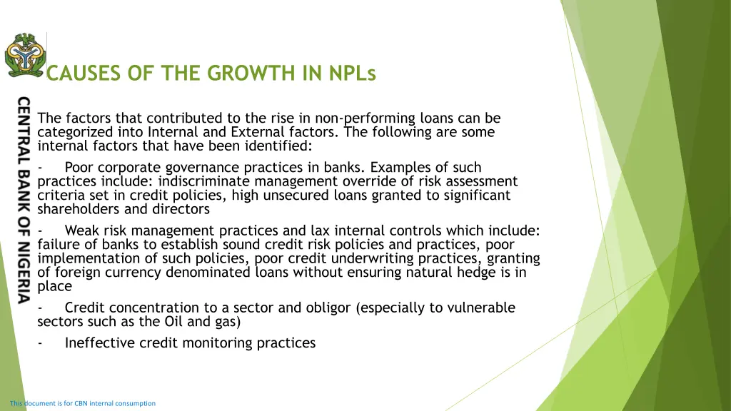 causes of the growth in npls