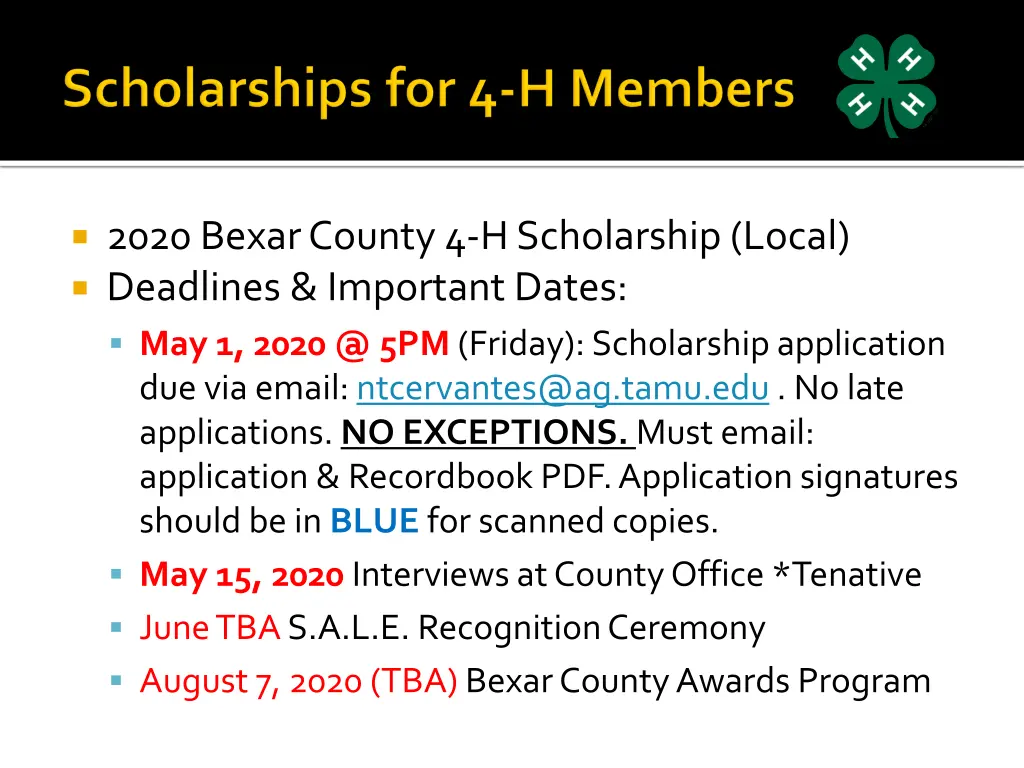 2020 bexar county 4 h scholarship local deadlines