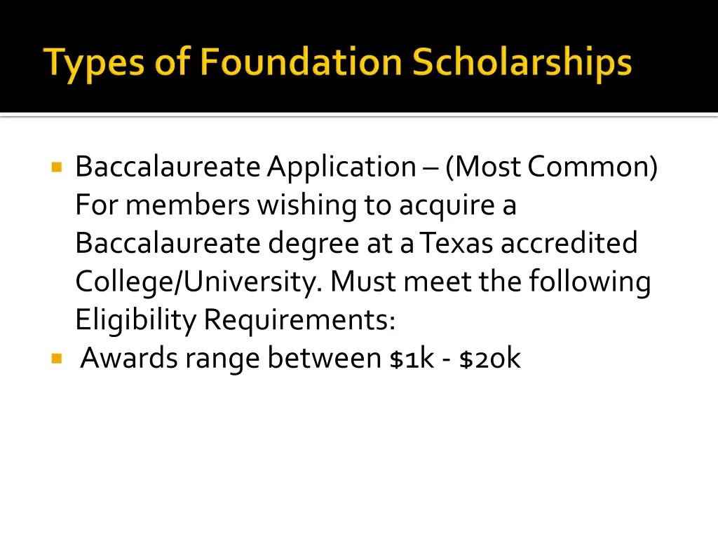 baccalaureate application most common for members