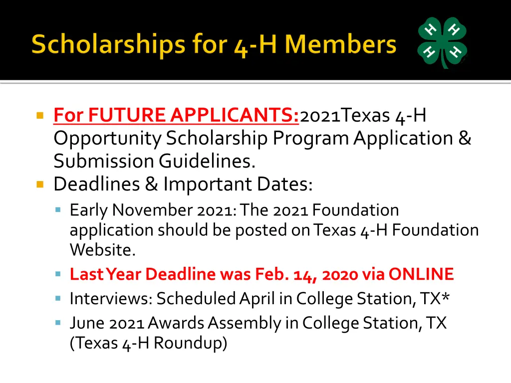 for future applicants 2021texas 4 h opportunity