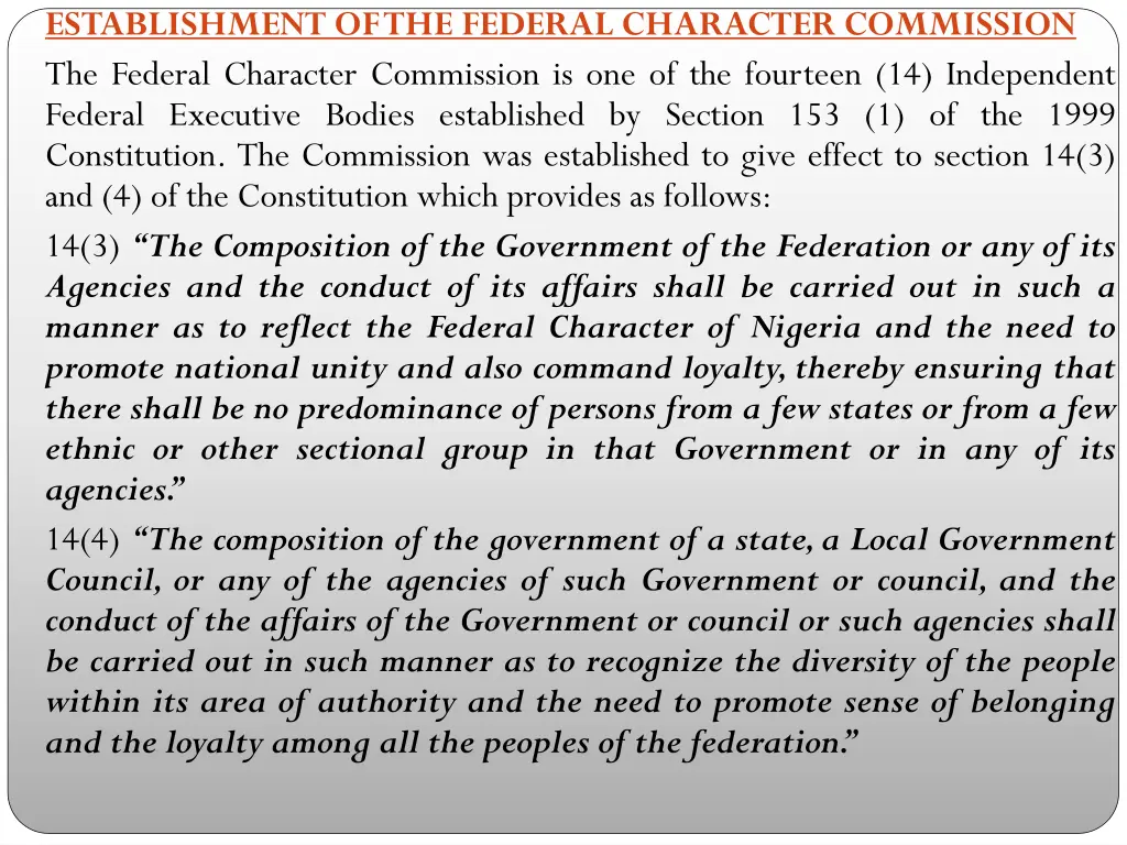 establishment ofthe federal character commission