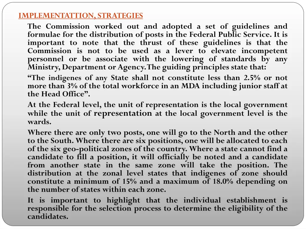 implementattion strategies the commission worked