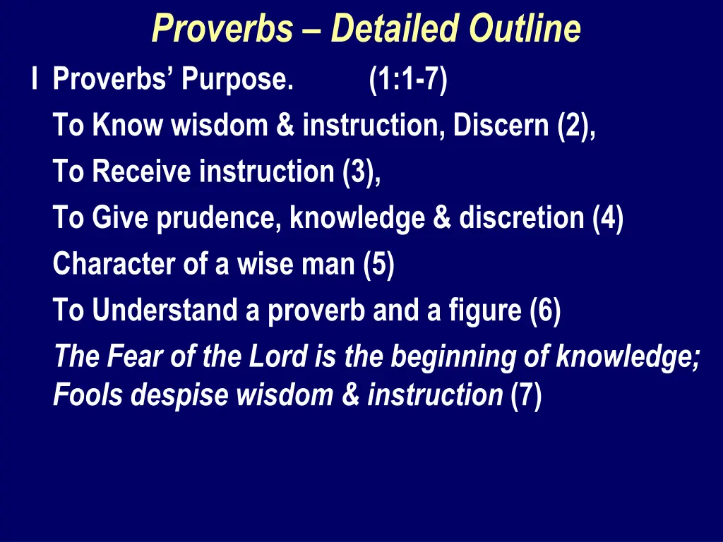 proverbs detailed outline i proverbs purpose