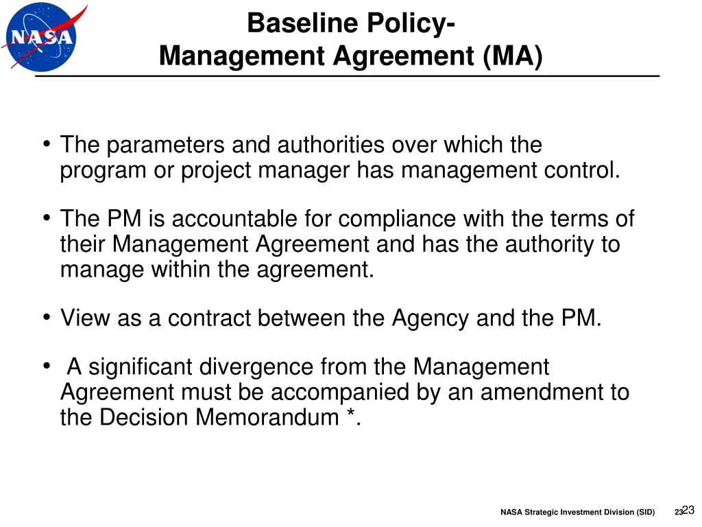 baseline policy management agreement ma