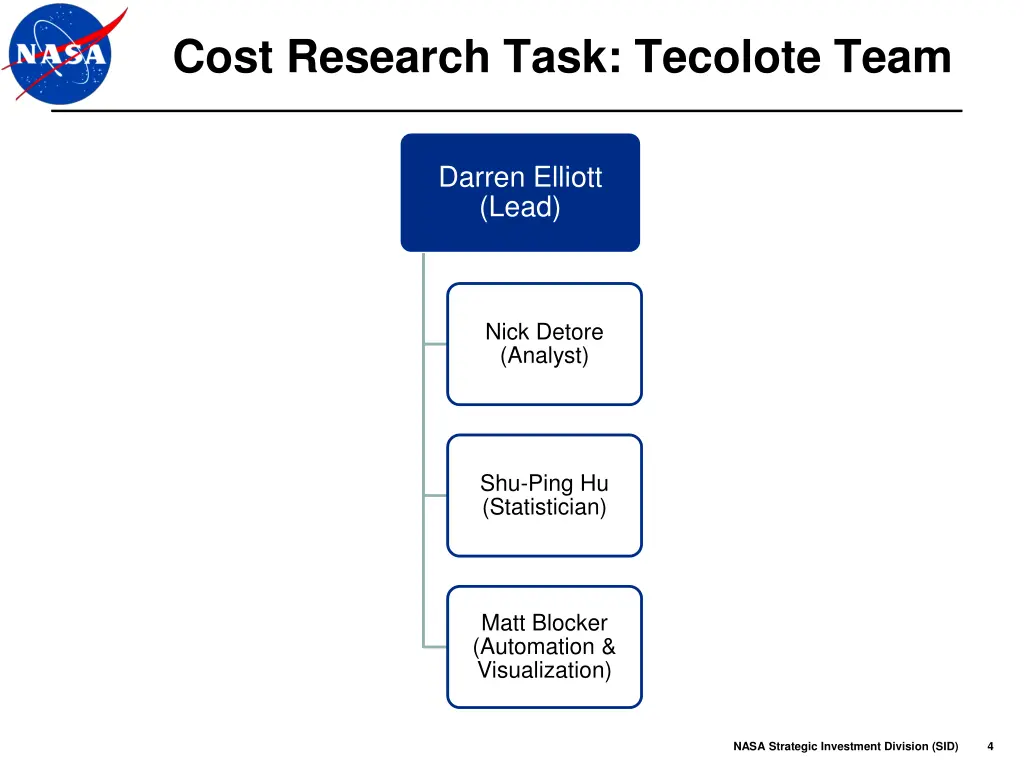 cost research task tecolote team