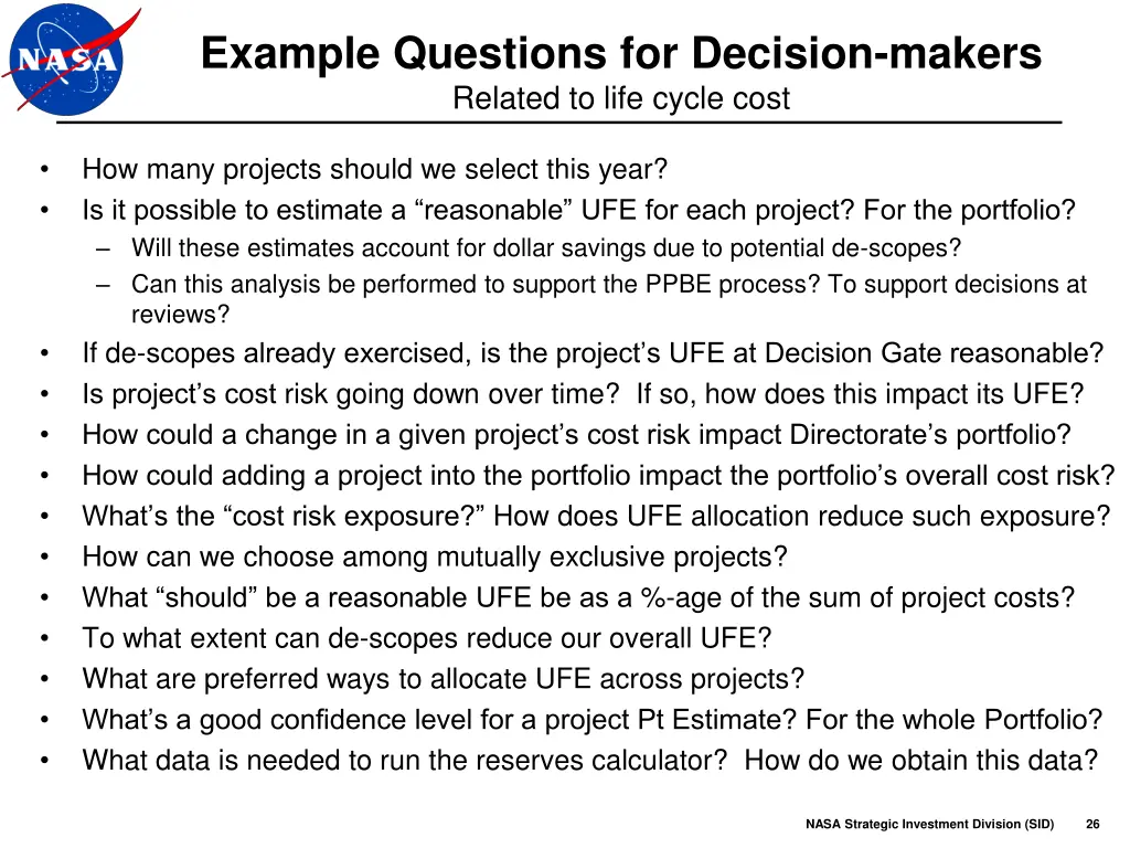 example questions for decision makers related