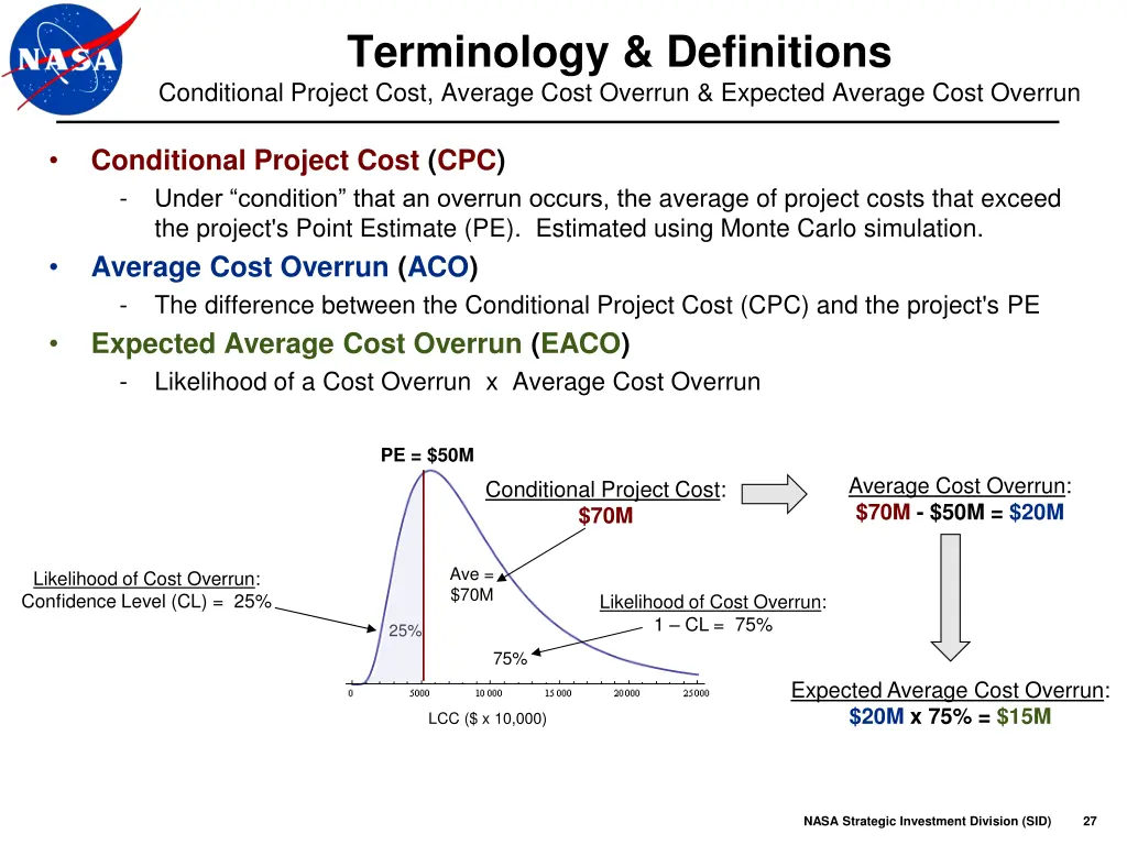 terminology definitions conditional project cost