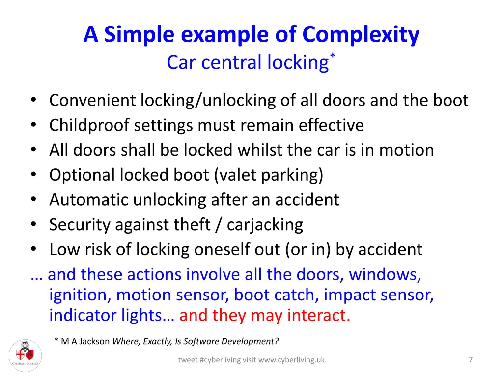 a simple example of complexity car central locking