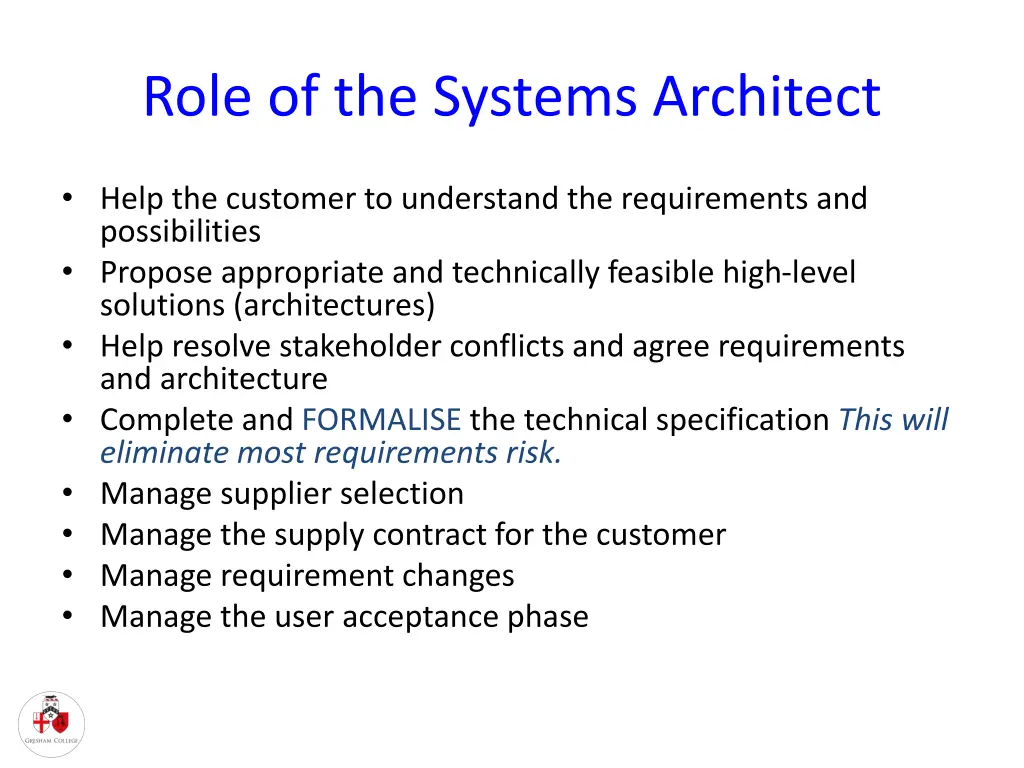 role of the systems architect