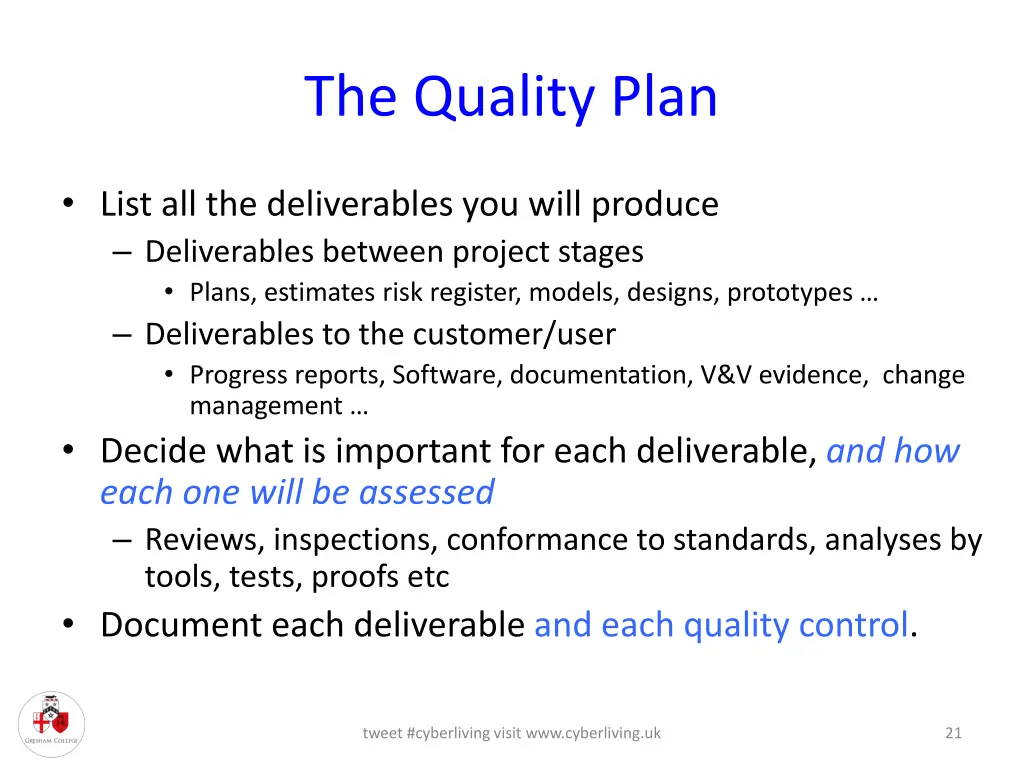 the quality plan