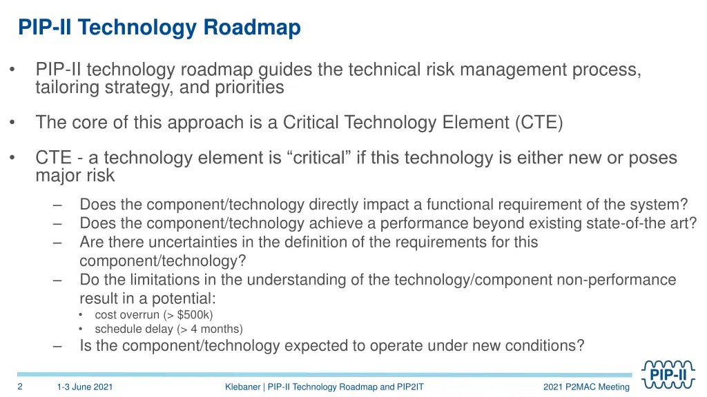 pip ii technology roadmap