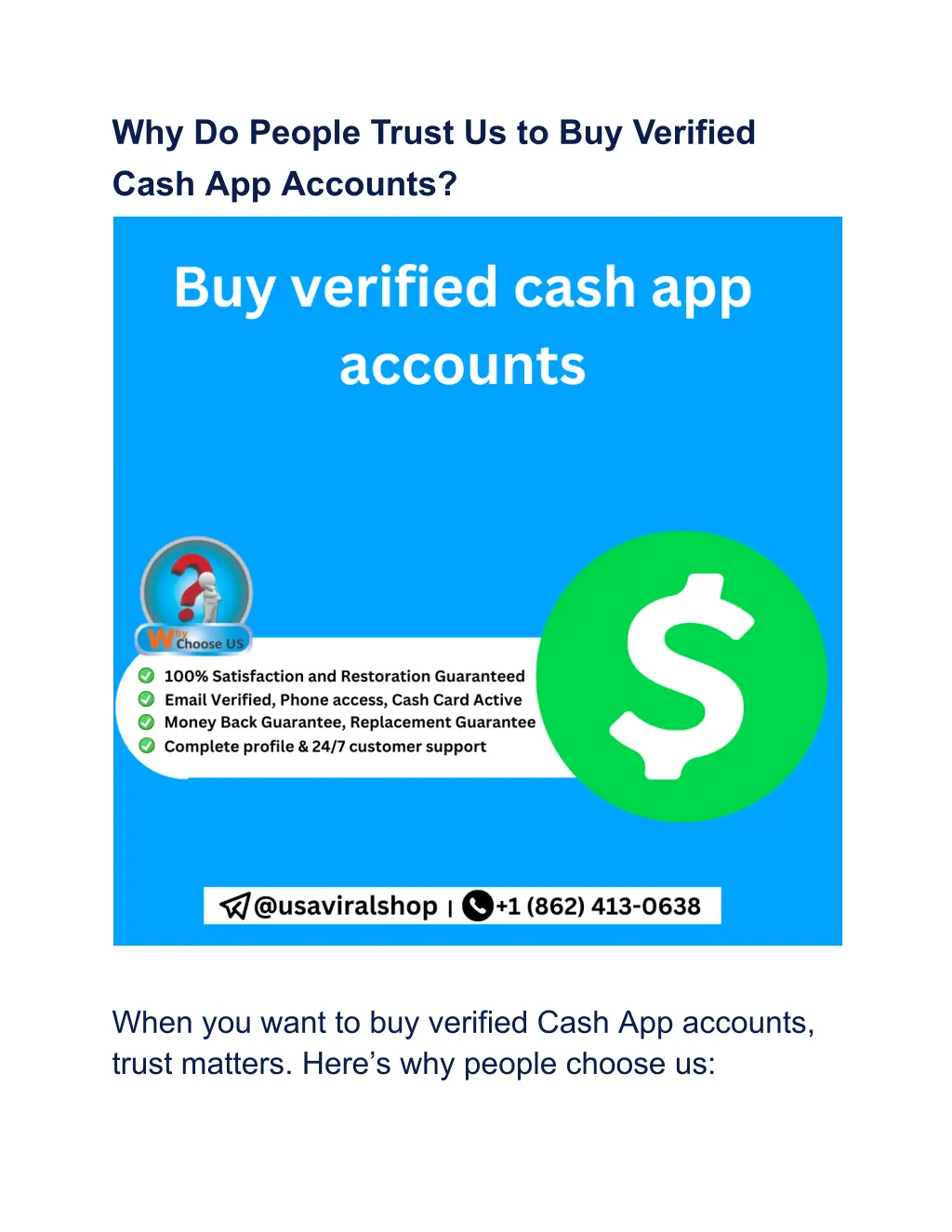 why do people trust us to buy verified cash