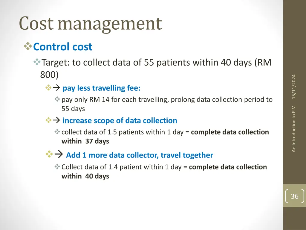 cost management control cost target to collect