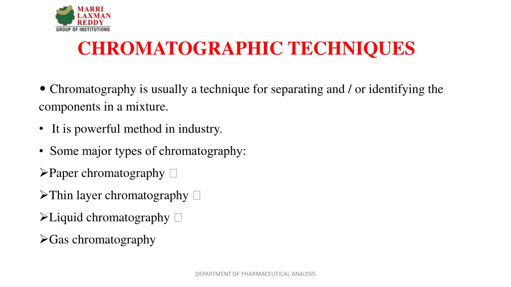 chromatographic techniques 1