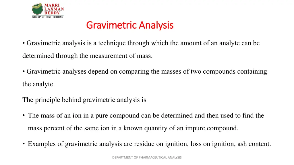 gravimetric analysis gravimetric analysis