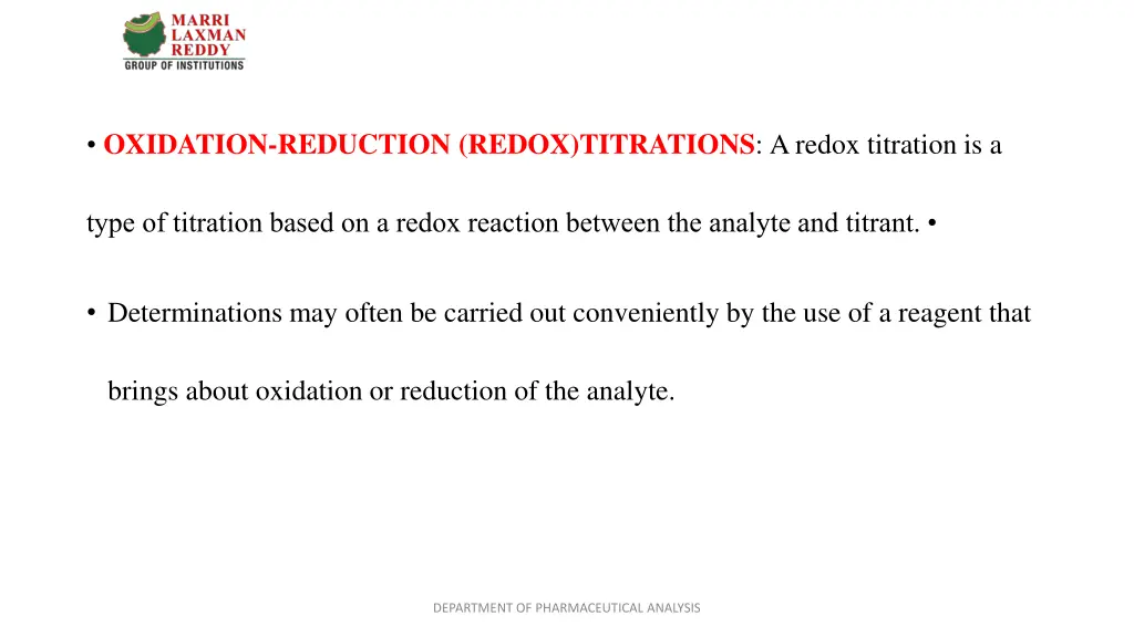 oxidation reduction redox titrations a redox