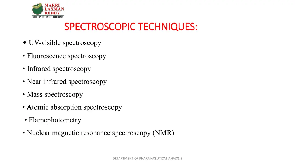 spectroscopic techniques spectroscopic techniques