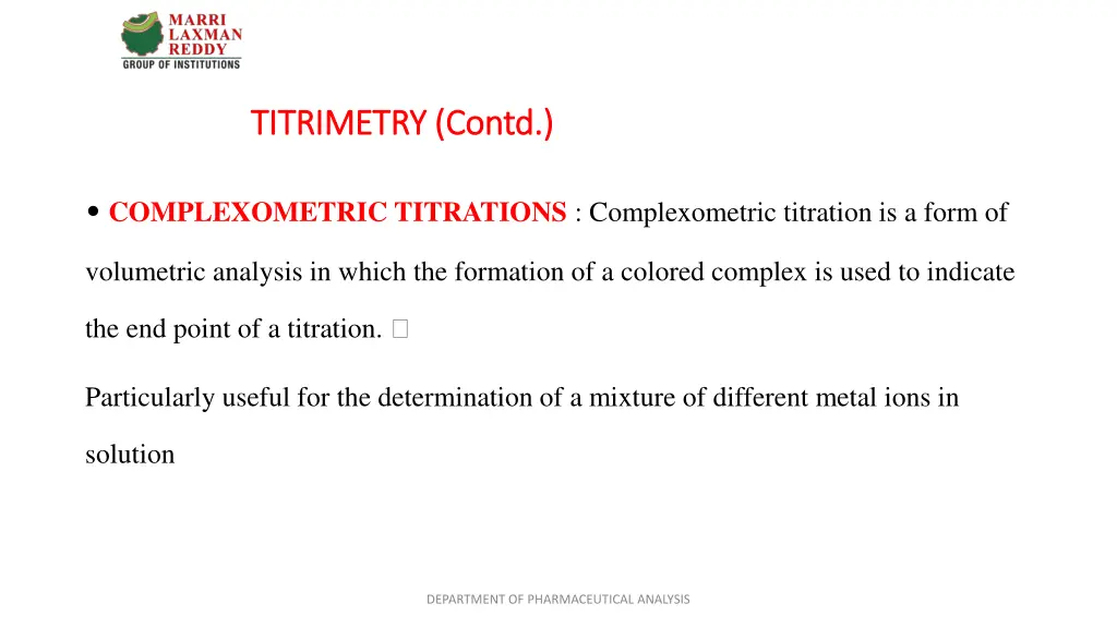 titrimetry contd titrimetry contd 1