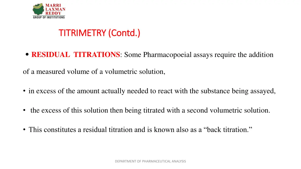 titrimetry contd titrimetry contd