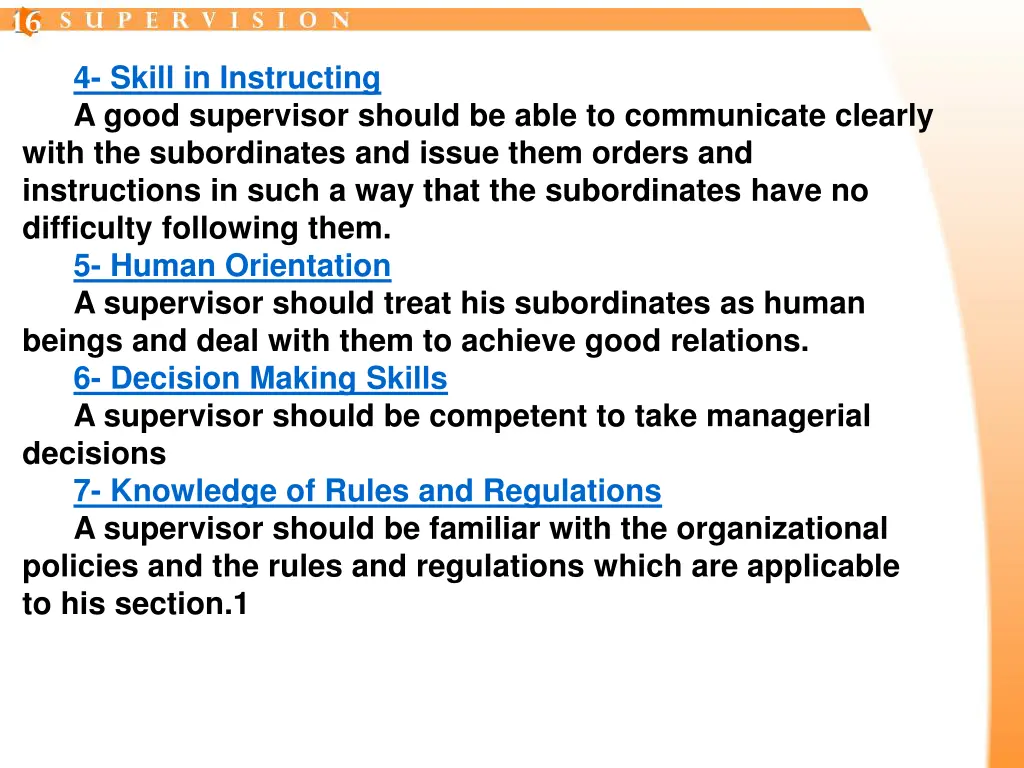 4 skill in instructing a good supervisor should