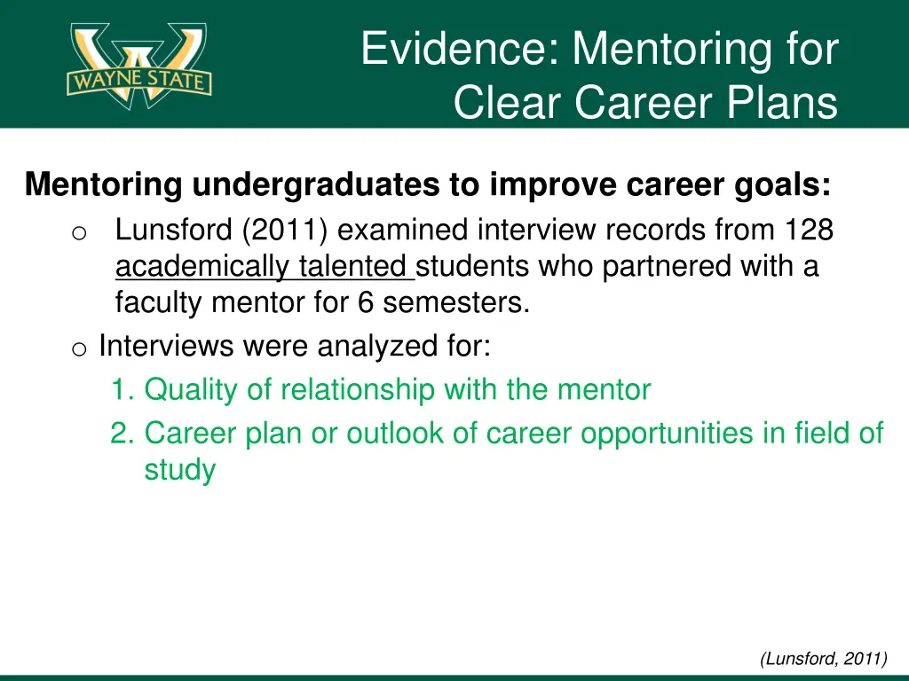 evidence mentoring for clear career plans