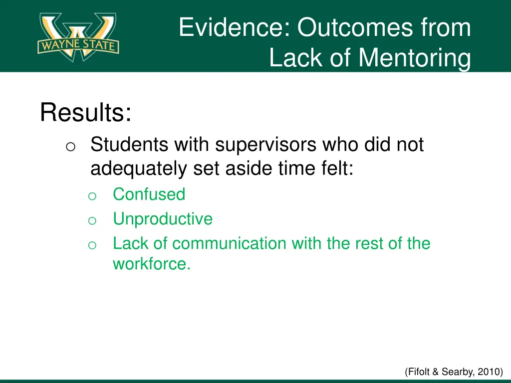 evidence outcomes from lack of mentoring 1