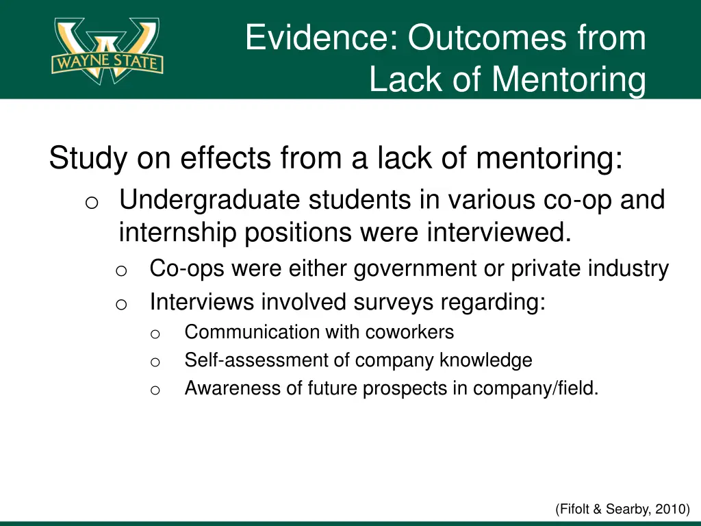 evidence outcomes from lack of mentoring