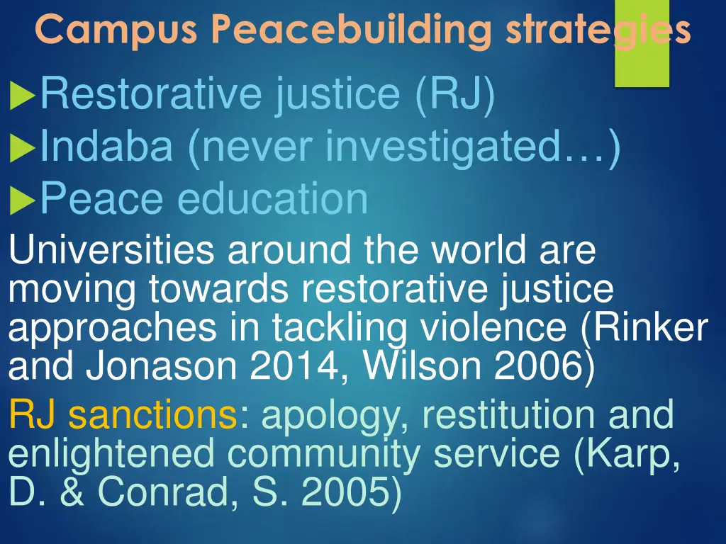 campus peacebuilding strategies restorative