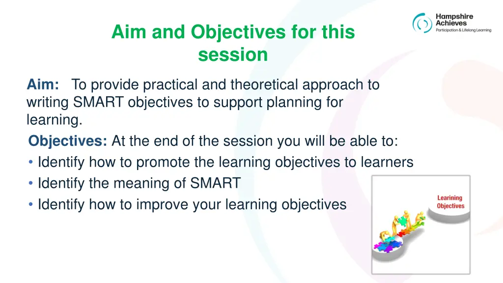 aim and objectives for this session