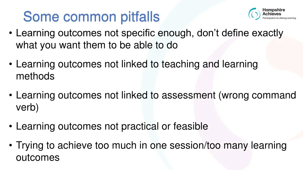 some common pitfalls learning outcomes