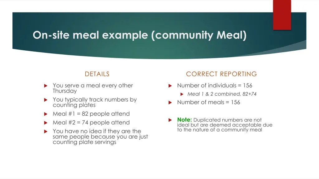 on site meal example community meal