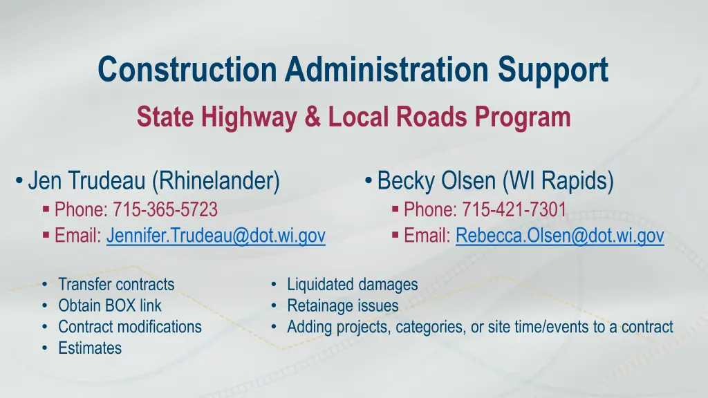 construction administration support state highway