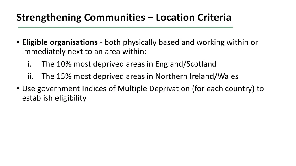 strengthening communities location criteria