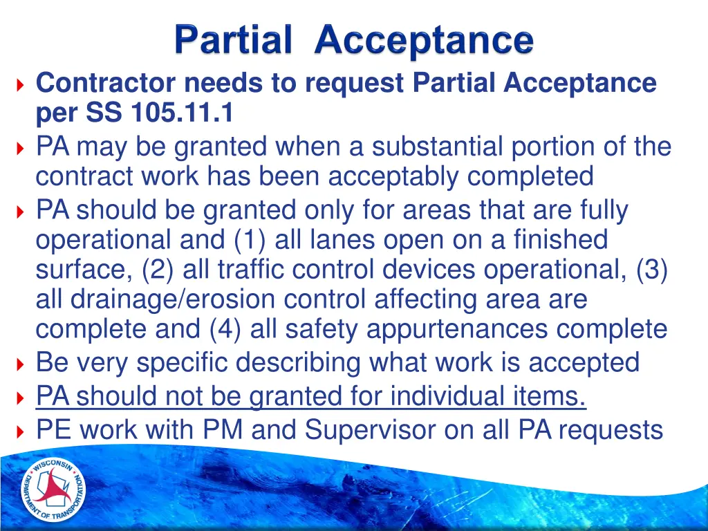 contractor needs to request partial acceptance